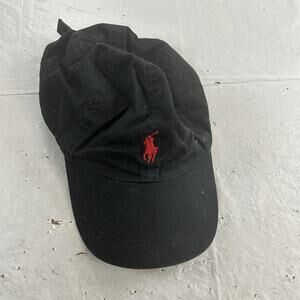 Polo Ralph Lauren Mens Hat Strap Back Black Red Pony Spellout Cap Preppy Dad